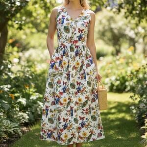 Unique Creations Original Vintage Garden Retro Cotton Midi Dress Women's Medium